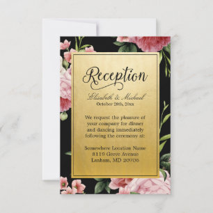 Wedding Reception Classy Black Gold Vintage Floral Invitation