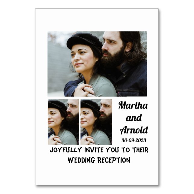 Wedding Reception custom 3 Photo Collage  Table Number (Front)