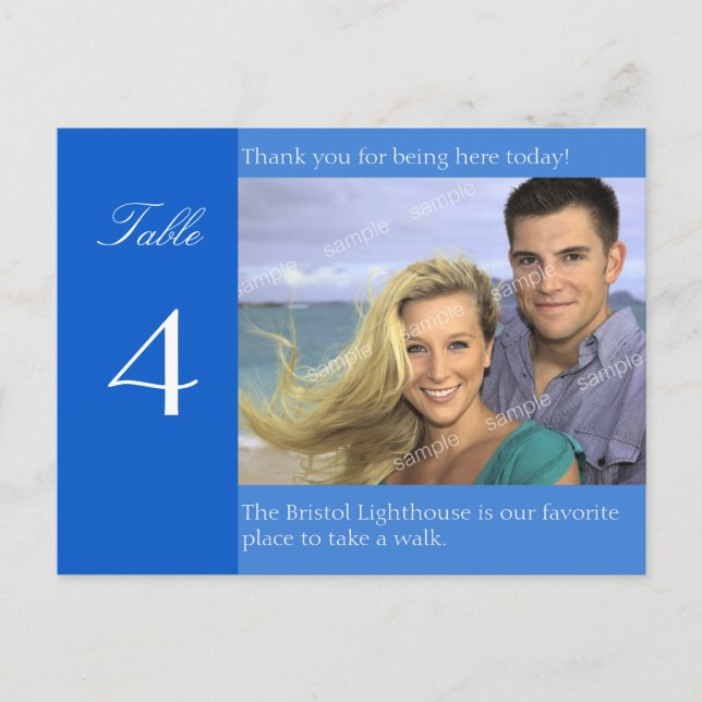 Wedding Reception Custom Photo Table Number Cards (Front)