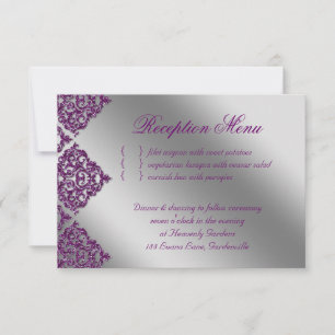 Wedding Reception Damask Purple Silver Sparkle RSVP Card
