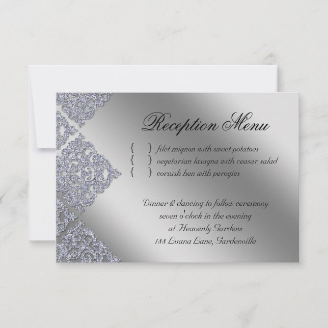 Wedding Reception Damask Xmas Sparkle Invitation (Front)
