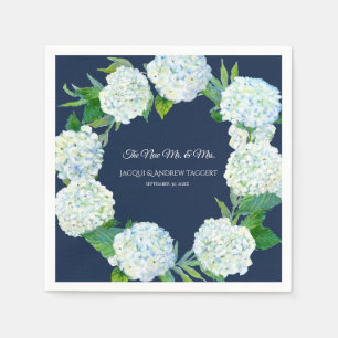 Wedding Reception Decor Navy w White Hydrangea Art Napkin