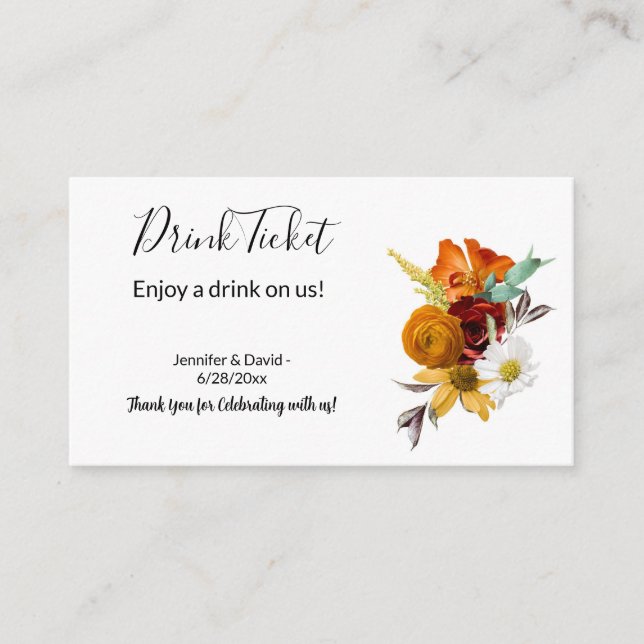 Wedding Reception Drink Ticket Enclosure Card (Front)