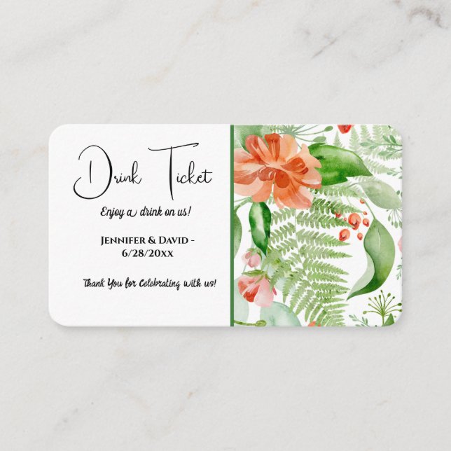Wedding Reception Drink Ticket Enclosure Card (Front)