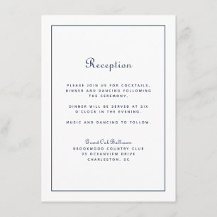 Wedding Reception Elegant Script Navy Blue Classic Enclosure Card