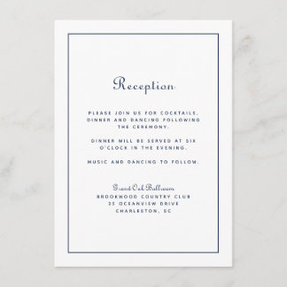Wedding Reception Elegant Script Navy Blue Classic Enclosure Card