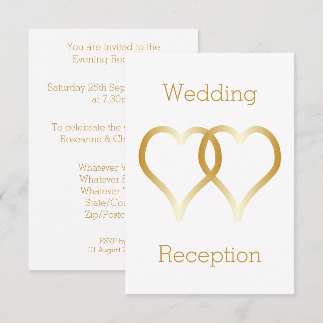 Wedding Reception Enclosure Card Gold Hearts (Front/Back)