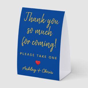 Wedding Reception Favors Blue and Gold Minimalist