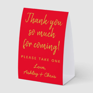 Wedding Reception Favors Red and Gold Minimalist