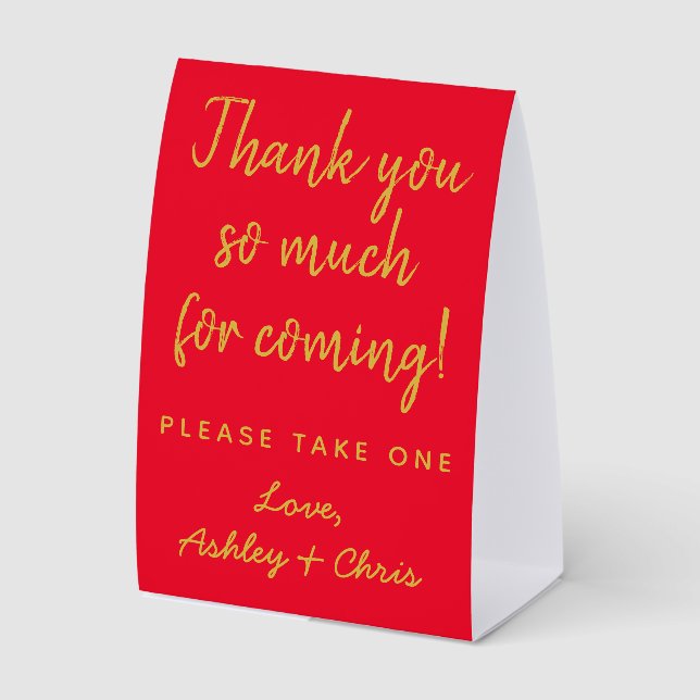 Wedding Reception Favors Red and Gold Minimalist (Front)