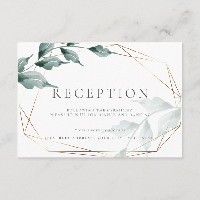 Wedding Reception | Greyed Jade Green Botanical Enclosure Card (Front)