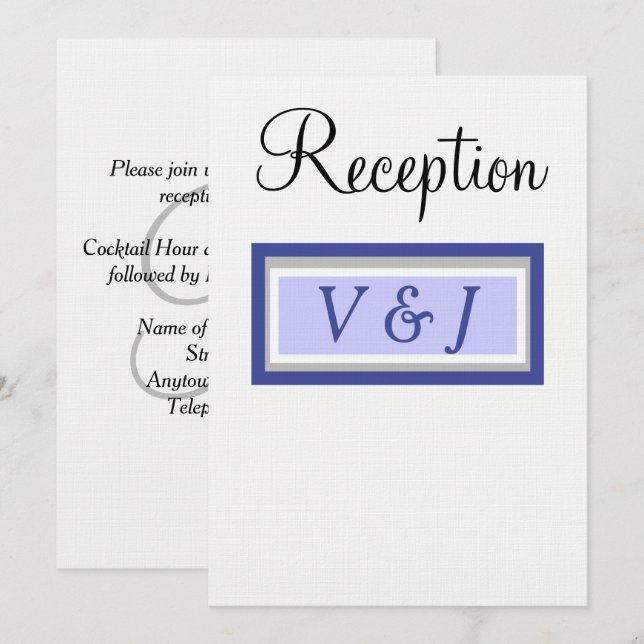 Wedding Reception Invitation Periwinkle Monogram (Front/Back)