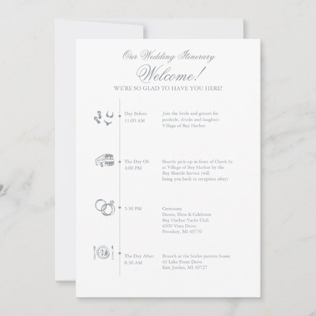 Wedding Reception Itinerary Timeline in Grey (Front)