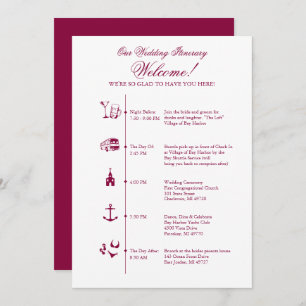 Wedding Reception Itinerary Timeline in Wine Invitation