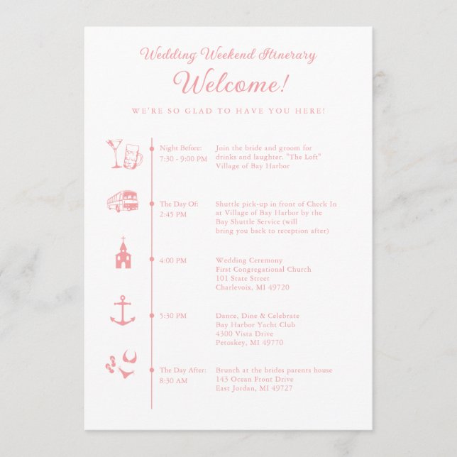 Wedding Reception Itinerary Timeline Program (Front)