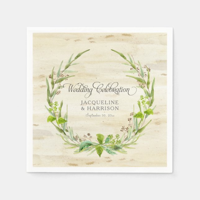 Wedding Reception Leaves Wreath Birch Bark Wood Napkin (Front)