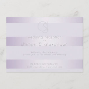 Wedding Reception Lilac Shimmer Stripes Monogram Enclosure Card