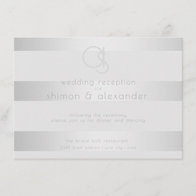 Wedding Reception | Luminous Silver Stripes Enclosure Card (Front)