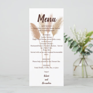 Wedding Reception Menu | Pampas Grass