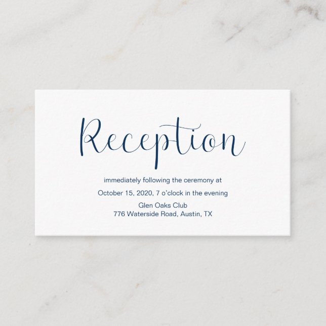 Wedding Reception, Minimal design, Navy blue font Enclosure Card (Front)