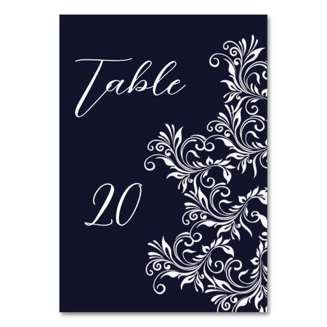 Wedding Reception Navy and White Elegant Table Number (Front)