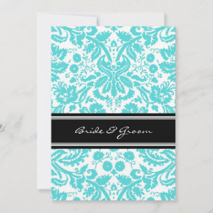 Wedding Reception Only Aqua Black Damask Invitation