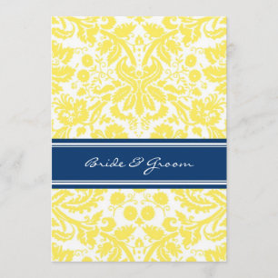 Wedding Reception Only Blue Yellow Damask Invitation