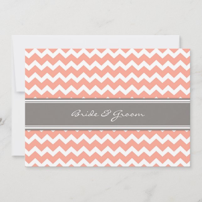 Wedding Reception Only Grey Coral Chevron Invitation (Front)