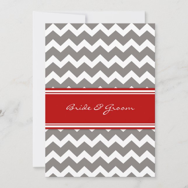 Wedding Reception Only Grey Red Chevron Invitation (Front)