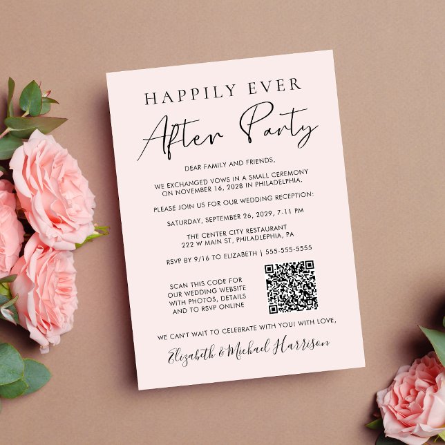 Wedding Reception Photo QR Code Pink Announcement (Input your wedding website address to automatically create a scannable QR code)