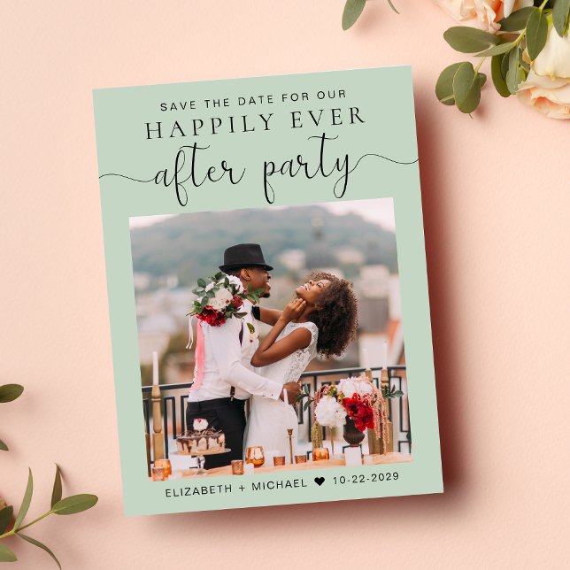 Wedding Reception Photo QR Code Sage Save the Date Announcement Postcard (A stylish save the date announcement for a reception to celebrate your elopement or private wedding)