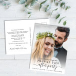 Wedding Reception Photo Save the Date Announcement Postcard<br><div class="desc">Modern save the date postcard for your post-elopement or small wedding reception featuring "save the date for our happily ever after party" in a mix of simple typography and a stylish script with swashes overlaying your photo. Add your first names, date and location. On the reverse side you can provide...</div>