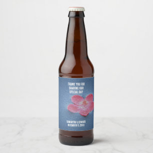 Wedding Reception Pink Flower Guest Thanks Favour Beer Bottle Label