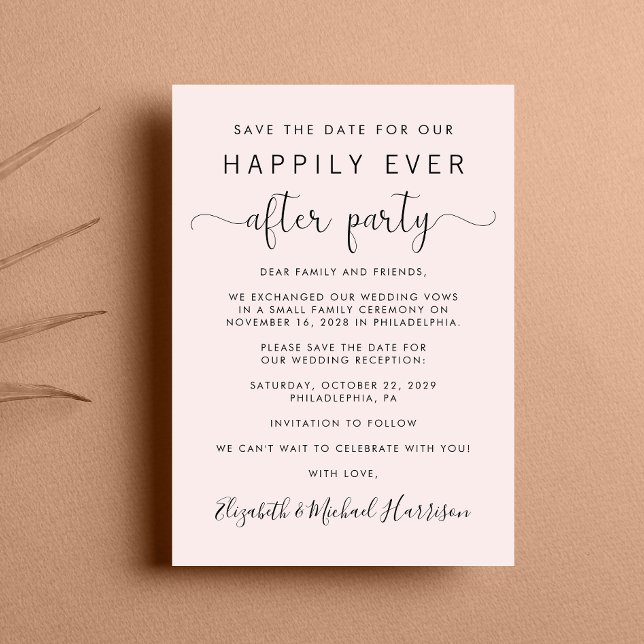 Wedding Reception Pink Save the Date Announcement (A chic save the date announcement for a reception to celebrate your elopement or private wedding )