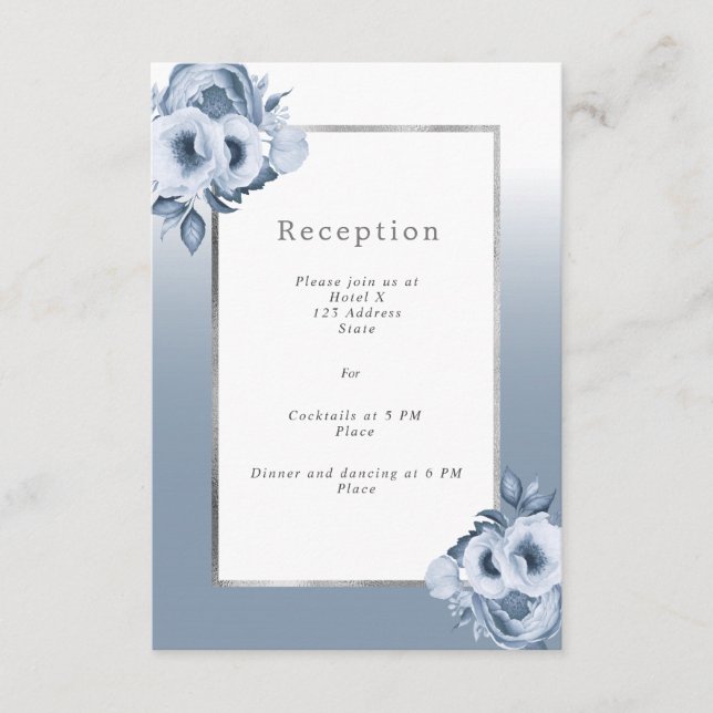 Wedding reception program dusty blue florals (Front)
