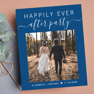 Wedding Reception QR Code Photo Blue Invitation