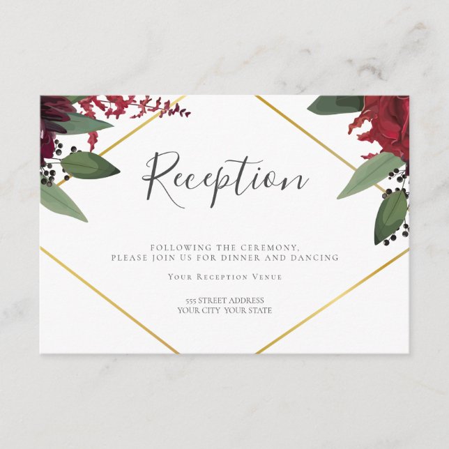 Wedding Reception | Rich Burgundy Marsala Floral Enclosure Card (Front)
