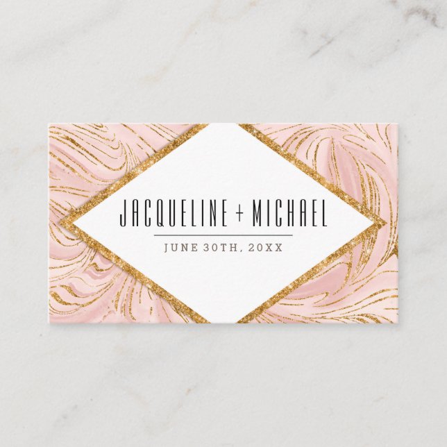 Wedding Reception Rose Gold Glitter Marble Pattern Enclosure Card (Front)