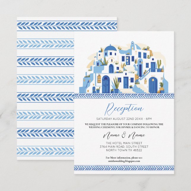 Wedding Reception Santorini Greece Blue Greek Enclosure Card (Front/Back)