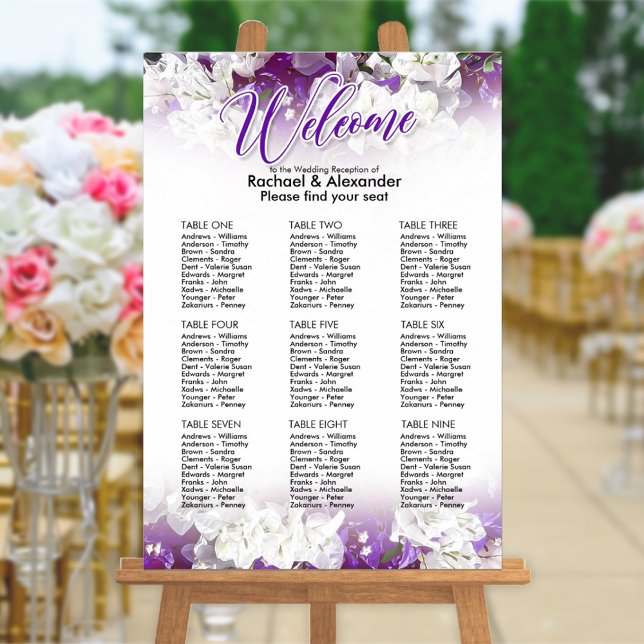 Wedding Reception Seating Chart in White/Purple (Creator Uploaded)