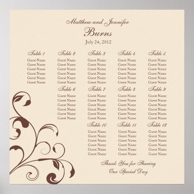 Wedding Reception Seating Chart - Square (Front)