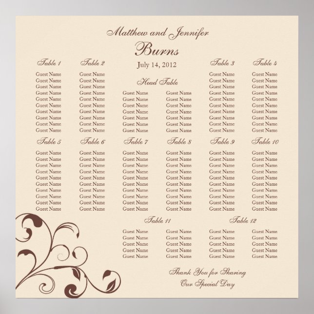 Wedding Reception Seating Chart - Square (Front)