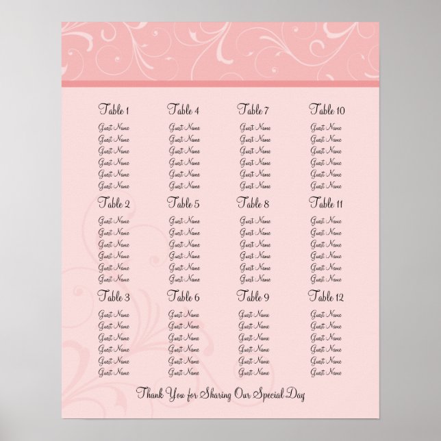 Wedding Reception Seating Chart - Standard Sizes (Front)