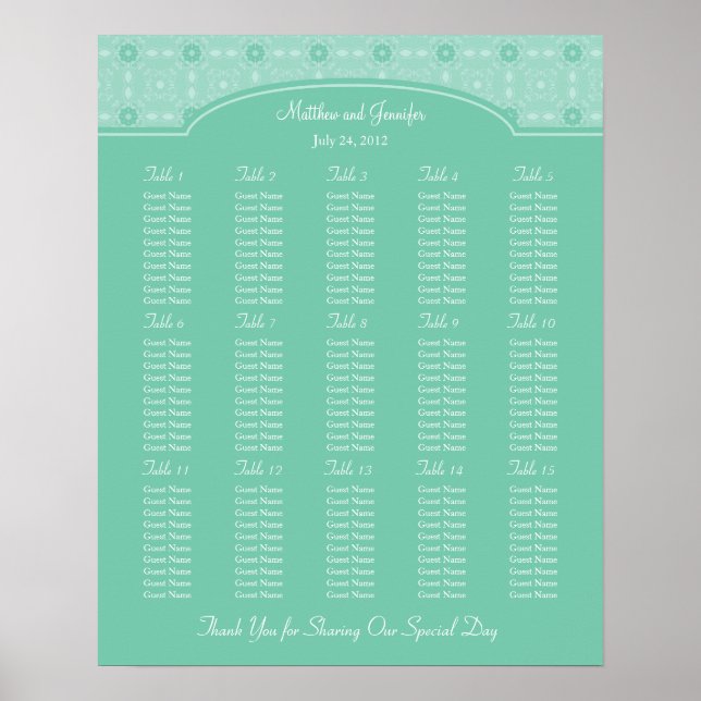 Wedding Reception Seating Chart - Standard Sizes (Front)