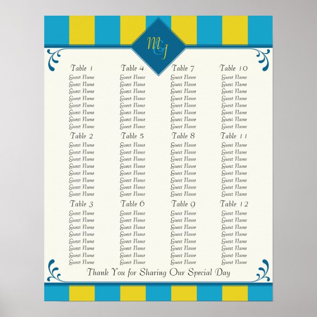 Wedding Reception Seating Chart - Standard Sizes (Front)