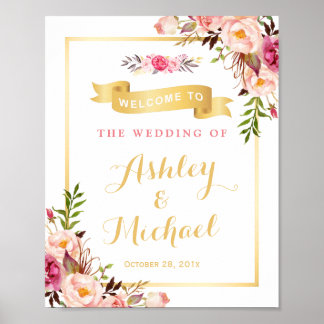 Wedding Reception Sign Elegant Chic Floral Gold Poster