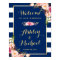 Wedding Reception Sign Floral Navy Blue Stripes