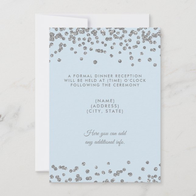 Wedding Reception Silver Glitter Confetti Ice Blue Invitation (Front)
