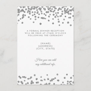 Wedding Reception Silver Glitter Confetti White Invitation