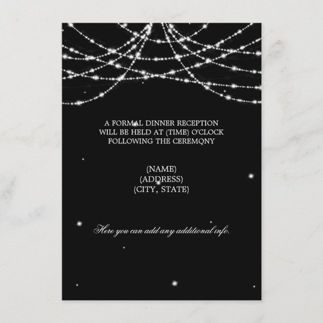 Wedding Reception Sparkling String Black Enclosure Card (Front)